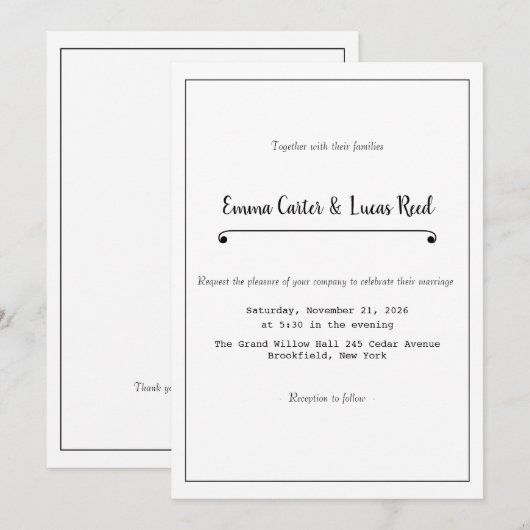 Modern Minimalist Editable Wedding Invitation Kaart (Voorkant / Achterkant)