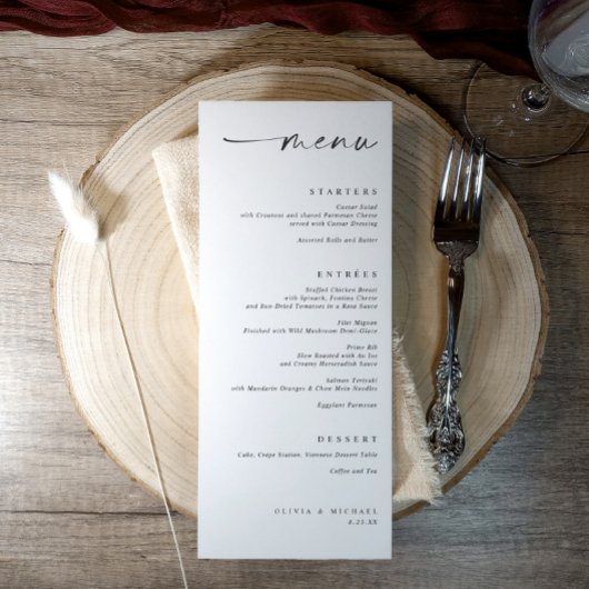 Modern Minimalist Elegant Black and White Wedding Menu