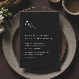 Modern Minimalist Elegant Black White Wedding Kaart