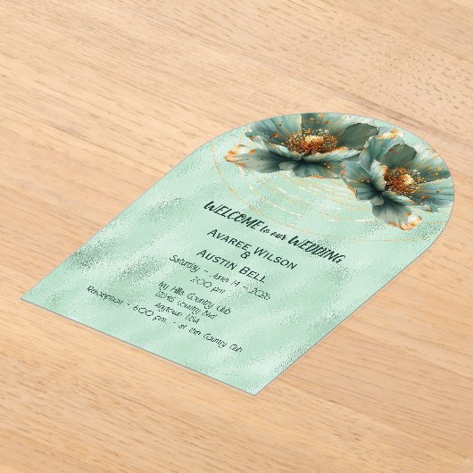 Modern Minimalist Emerald and White Wedding Acryl Uitnodigingen (Laagn)