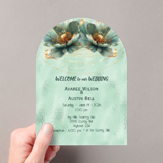 Modern Minimalist Emerald and White Wedding Acryl Uitnodigingen (Insitu (Draagbaar))