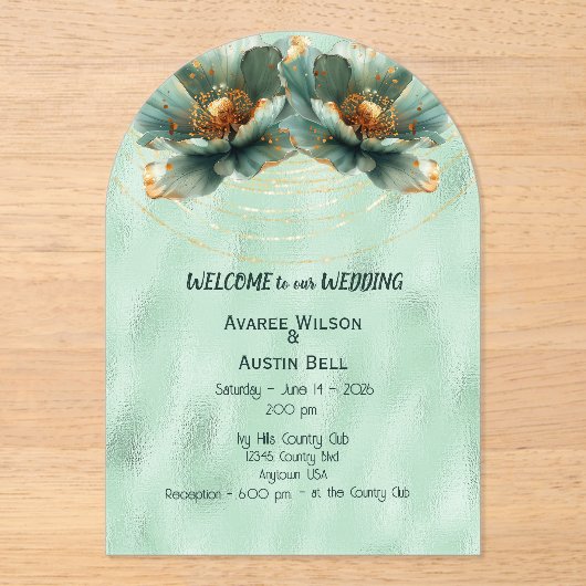 Modern Minimalist Emerald and White Wedding Acryl Uitnodigingen (Voorkant)