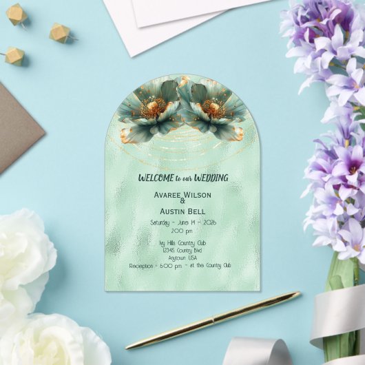 Modern Minimalist Emerald and White Wedding Acryl Uitnodigingen (Insitu (Huwelijk))