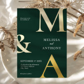 Modern minimalist Emerald Green Monogram Weddensch Folie Uitnodiging