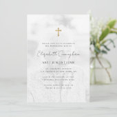 Modern minimalist Faux Gold Cross Foto Memorial Kaart (Staand voorkant)