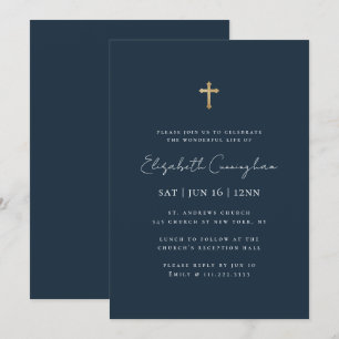 Modern minimalist Faux Gold Cross Memorial Funeral Kaart