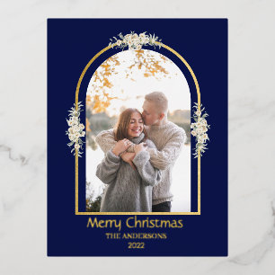 Modern minimalist Floral Arch Foto Royal Blue Folie Feestdagen Briefkaart