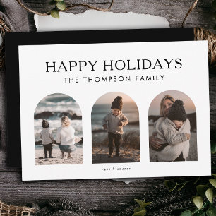 Modern Minimalist Gepersonaliseerd drie foto Kerst Feestdagenkaart