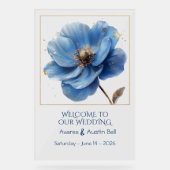 Modern Minimalist Gold and Blue Poppy Acrylic Sign (Recto)