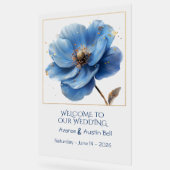 Modern Minimalist Gold and Blue Poppy Acrylic Sign (Angle)
