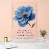 Modern Minimalist Gold and Blue Poppy Acrylic Sign (Mariage)