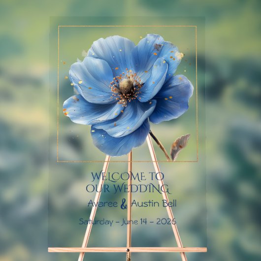 Modern Minimalist Gold and Blue Poppy Acrylic Sign (Neutre)