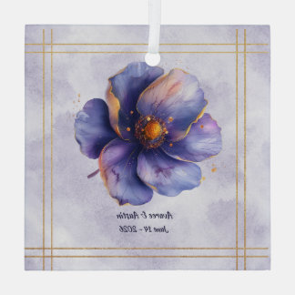 Modern Minimalist Gold and Purple Wedding  Glas Ornament