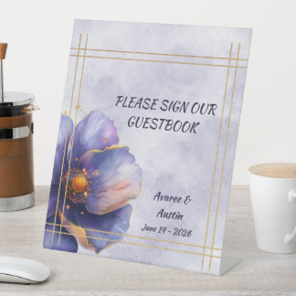 Modern Minimalist Gold and Purple Wedding  Reclamebord Met Voetstuk