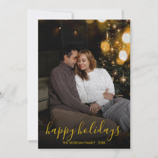 Modern Minimalist Gold Script Happy Holidays Photo Feestdagenkaart