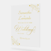 Modern Minimalist Golden Floral Wedding Welcome Acryl Bord (Hoek)