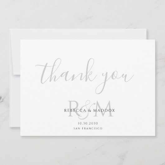 Modern Minimalist Gray Monogram Wedding Bedankkaart (Voorkant)