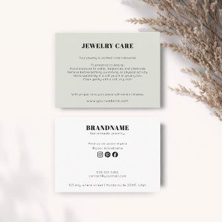 Modern Minimalist Green Jewelry Care Insert Card Informatiekaartje