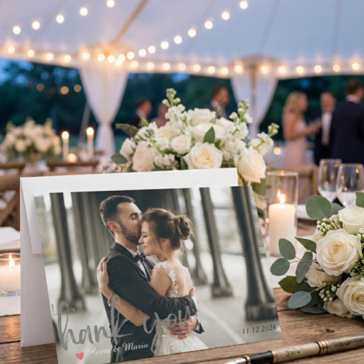 Modern Minimalist Handwritten Script Photo Wedding Bedankkaart