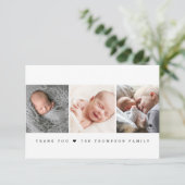 Modern Minimalist heart Newborn Photo Collage Bedankkaart (Staand voorkant)