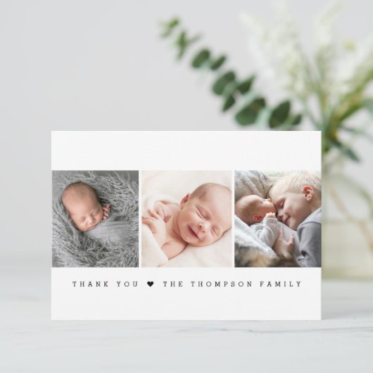 Modern Minimalist heart Newborn Photo Collage Bedankkaart (Staand voorkant)