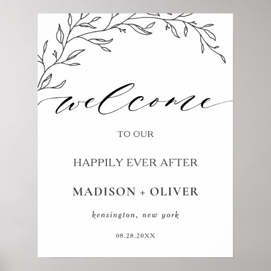 Modern minimalist Laurel Branch Wedding Welkom Poster (Voorkant)