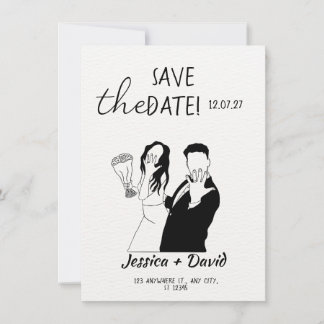 Modern Minimalist Line Art Bride and Groom Wedding Kaart