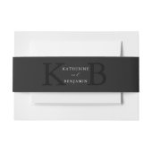 Modern Minimalist Matte Black Monogram Wedding Uitnodigingen Wikkel (Voorkant Voorbeeld)