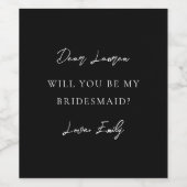 Modern Minimalist Monochrome Bridesmaid Proposal Wijn Etiket (Enkel label)