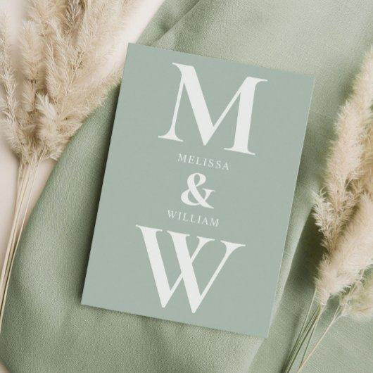 Modern minimalist Monogram Sage Green Wedding Kaart