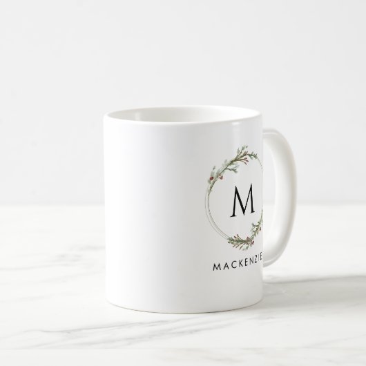 Modern Minimalist Monogram Wreath Coffee Mug (Devant droit)