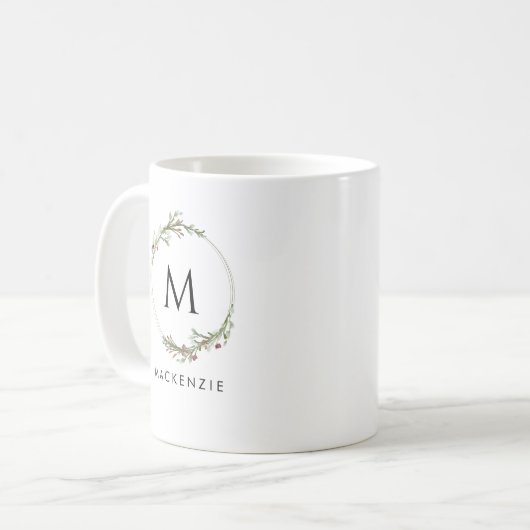 Modern Minimalist Monogram Wreath Coffee Mug (Devant gauche)
