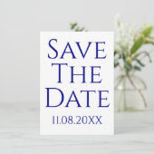 Modern Minimalist Navy Blue Save The Date Kaart (Staand voorkant)