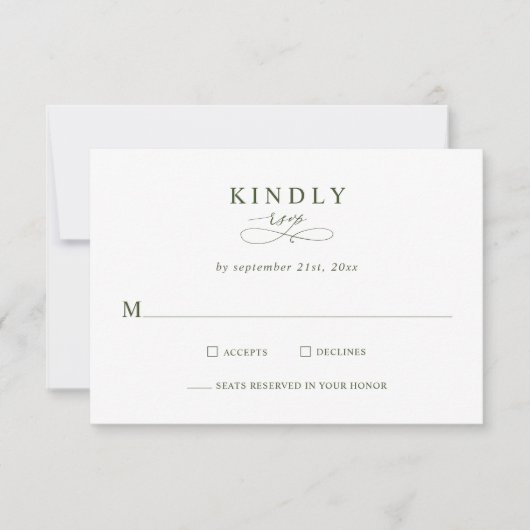 Modern Minimalist Olive Green Wedding RSVP Cards (Devant)