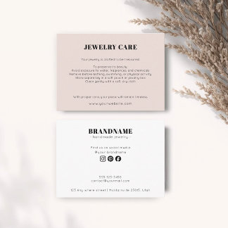 Modern Minimalist Peach Jewelry Care Insert Card Informatiekaartje