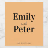 Modern Minimalist Peach Wedding Wijn Etiket (Enkel label)