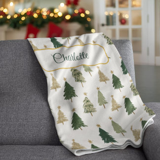 Modern Minimalist Personalized Christmas Tree  Fleece Deken