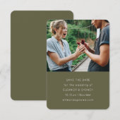 Modern Minimalist Photo Chic Olive Moss Wedding  Save The Date (Voorkant / Achterkant)