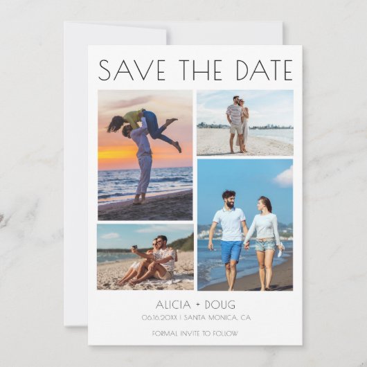 Modern Minimalist Photo Collage Wedding Save The Date (Voorkant)