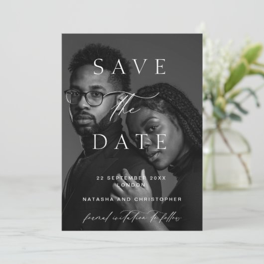 Modern Minimalist Photo Overlay Wedding Save The Date (Staand voorkant)