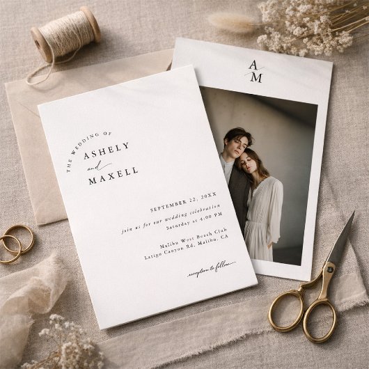 Modern Minimalist Photo Wedding Invitation Kaart