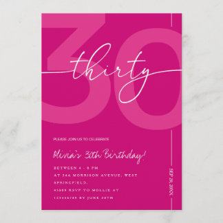Modern Minimalist Pink 30th Birthday Party Kaart