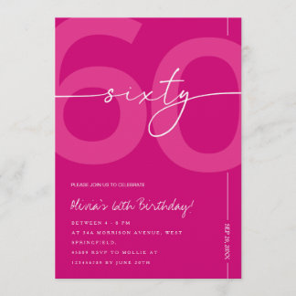 Modern Minimalist Pink 60th Birthday Party Kaart