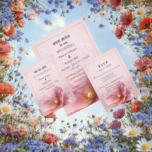 Modern Minimalist Pink and Gold Wedding Invitation