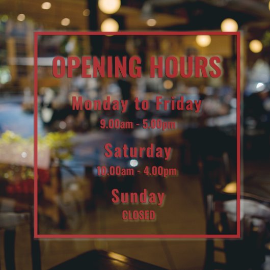 Modern Minimalist Red Opening Hours Sign Raamsticker