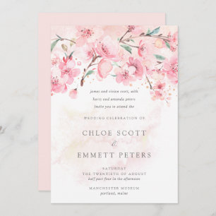 Modern minimalist roze Cherry Blossom Wedding Invi Kaart
