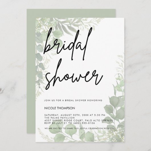 Modern Minimalist Sage Bridal Shower Invitation (Devant / Derrière)