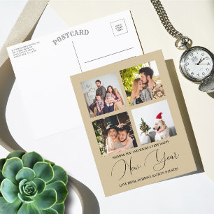 Modern Minimalist Script 4 Photo Collage New Year Feestdagenkaart