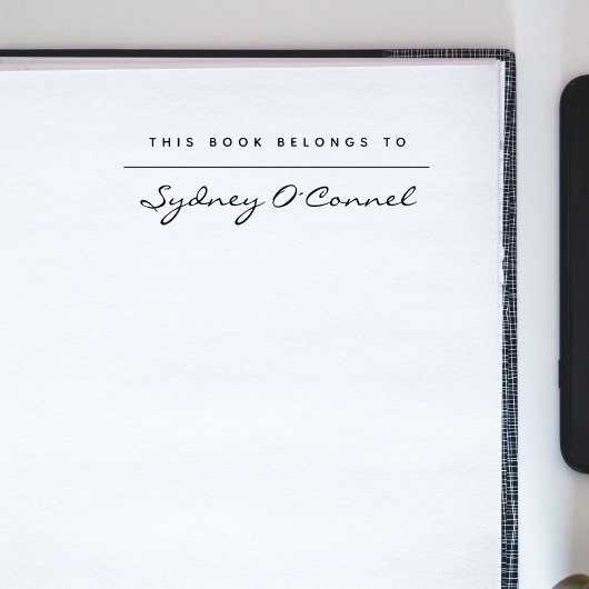 Modern Minimalist Script Custom Name Library Boek Rubberstempel