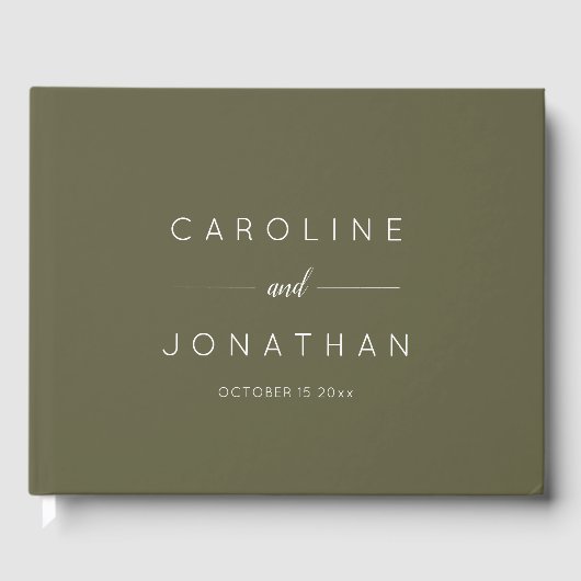 Modern Minimalist Script Custom Wedding Olive Moss Gastenboek (Voorkant)